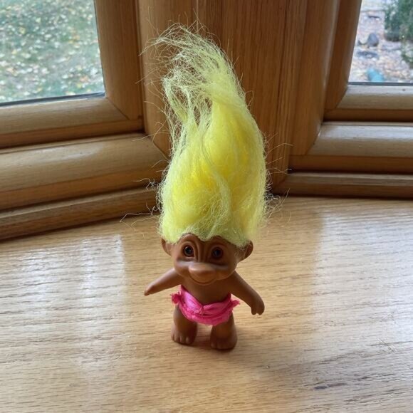 Yellow Haired Troll Doll in Pink Two Piece Bathing Swimsuit - Picture 2 of 6